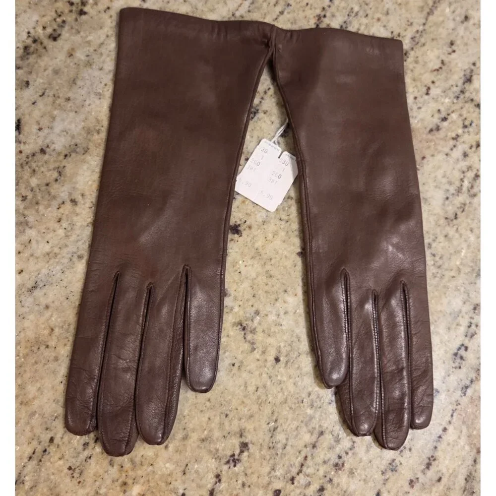 New! Vintage Women's Size S 6.5 Brown Soft Leather Lined Gloves Italy